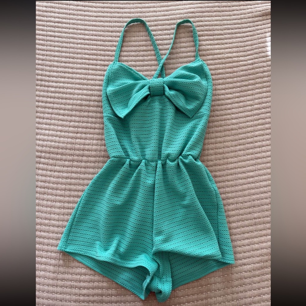 Shabby Apple Aqua Romper with Bow